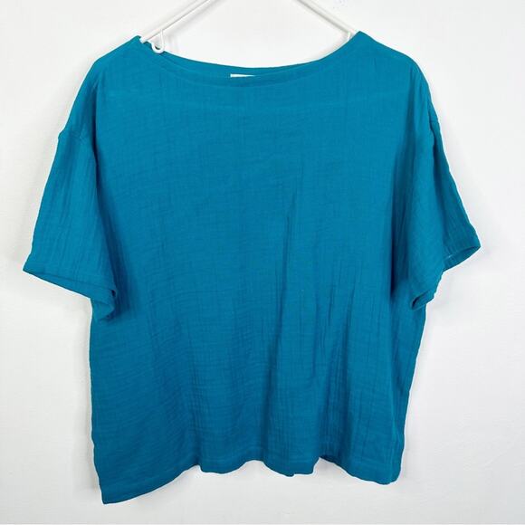 Eileen Fisher Size Small Boat Neck Boxy Organic Cotton Short Sleeve Top - Picture 2 of 7
